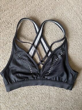 Victoria's Secret Black Crisscross Strappy Sports Bra with Laser acut Dot Detail